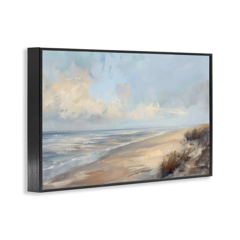 «Sands Beach View Giclee Art», conception par LSR Creative Studio, H 12 po x l 18 po, Giclée encadrée noir minuit
