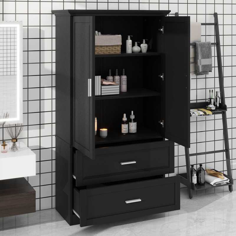 Tablette pratique à 2 portes et tiroirs, Black