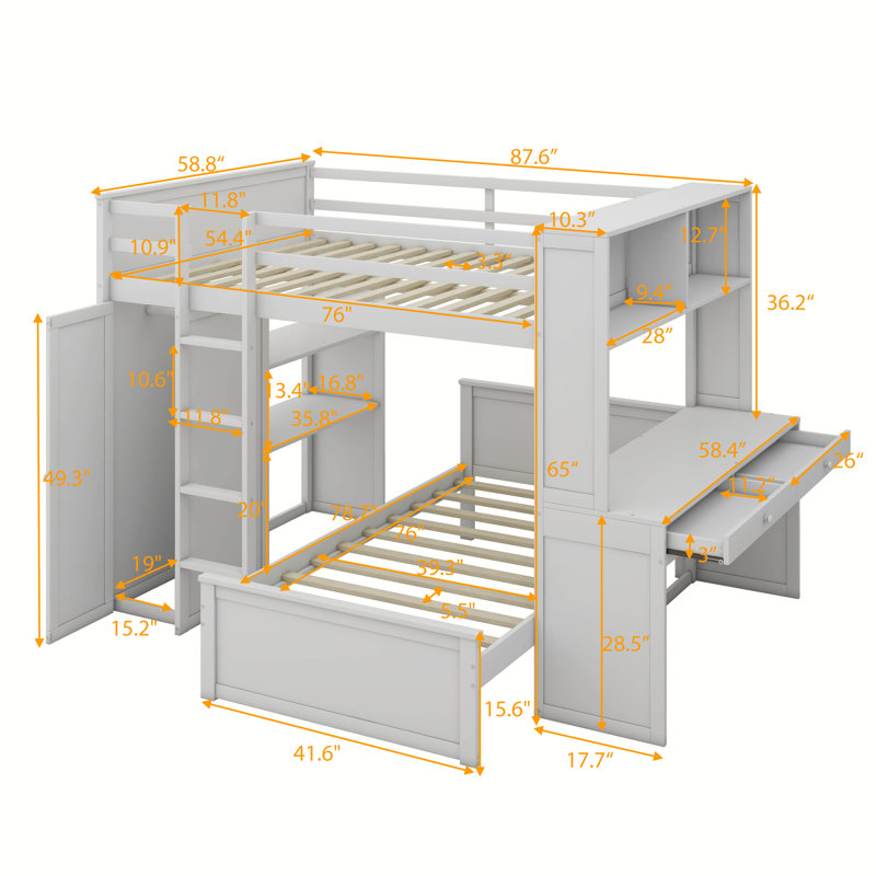 Harriet Bee Burwell Kids Full Bunk Bed With Drawers 