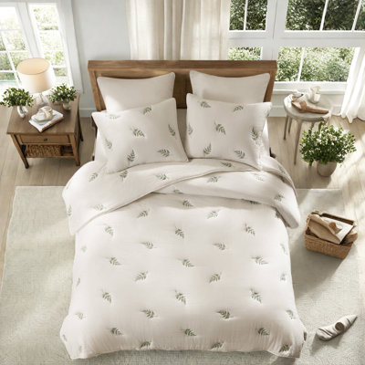 Ensemble de literie, courtepointe 100% coton, grand blanc sauge botanique