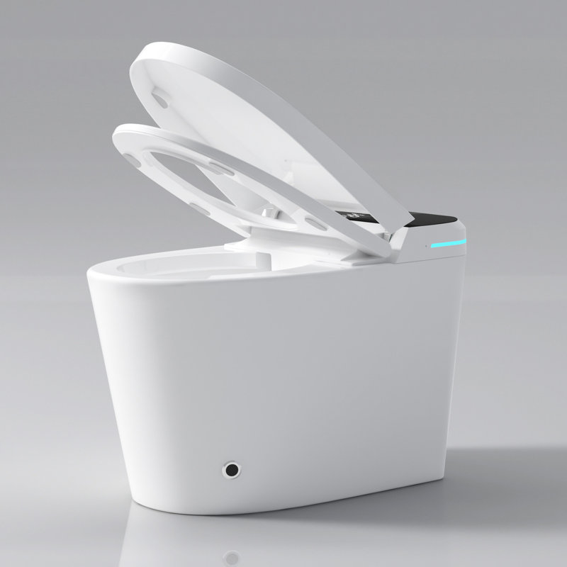 Toilette intelligente avec fonction bidet - ouverture / fermeture automatique, capteur de pied, chasse d'eau, élément chauffant intelligent blanc moderne,