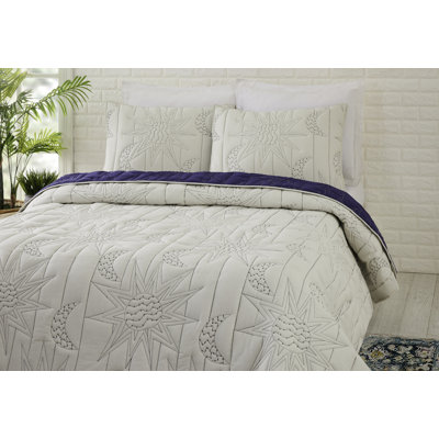Sun and Moon Embroidered Reversible Quilt Set