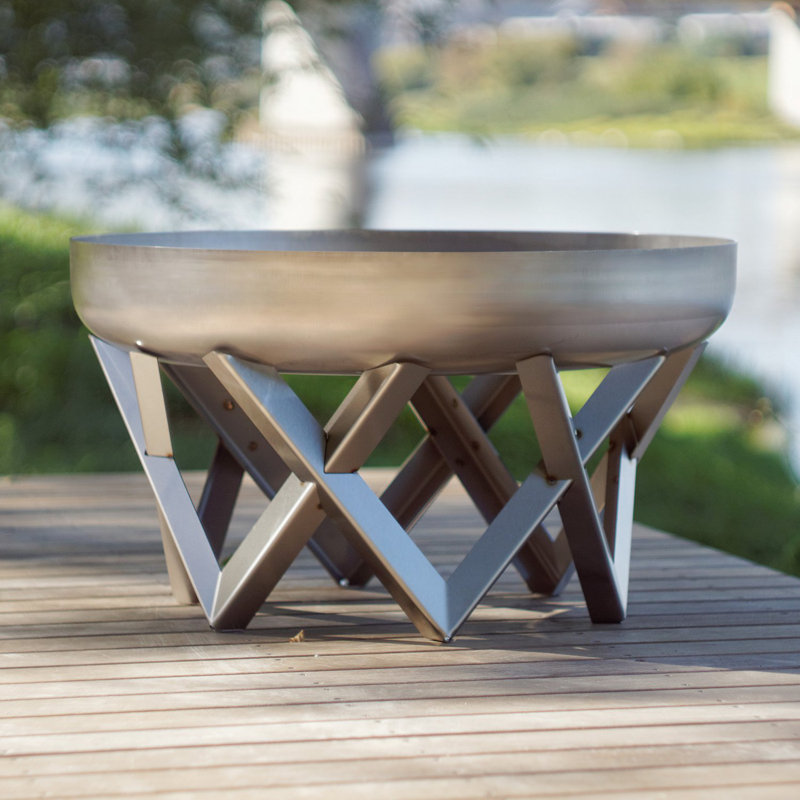 Round Steel Fire Pit, Brown, 40cm H x 79cm W x 79cm D