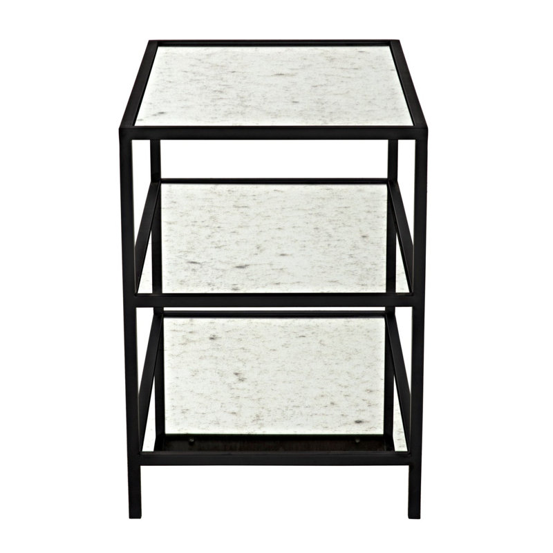 Noir 20" Black Metal and Mirrored Glass 3-Tier Side Table