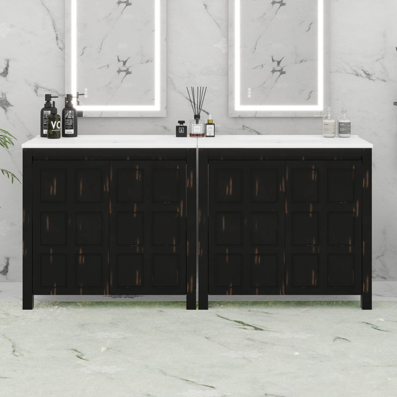 Bathroom Vanity Set With Double Vanities, Double Ceramic Sinks, Adjustable Shelf