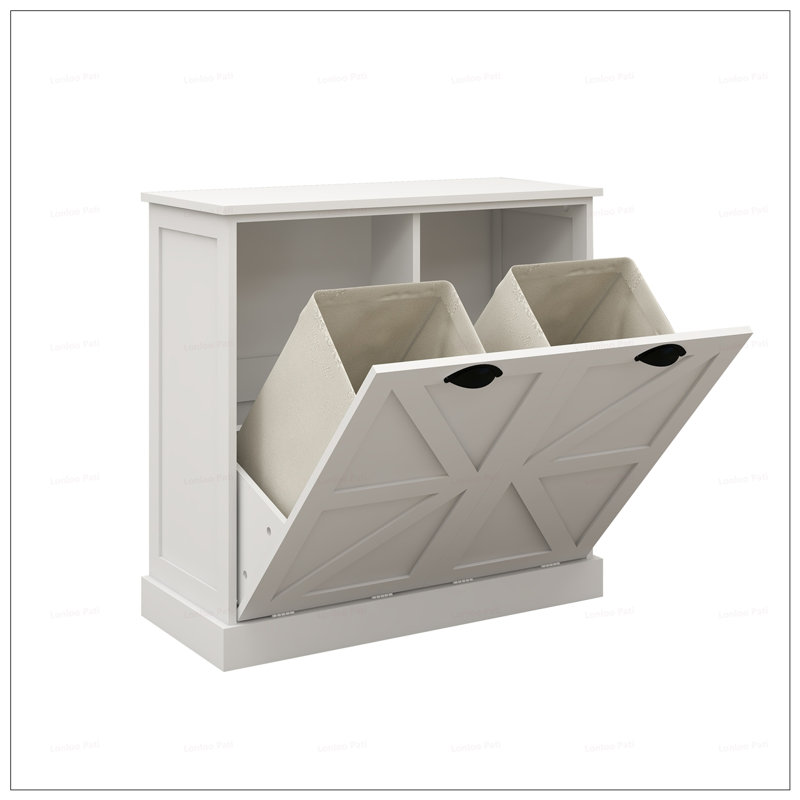 Two-Compartment Tilt-Out Laundry Sorter Cabinet With Removable Bags, Elegant And Functional For Modern Homes