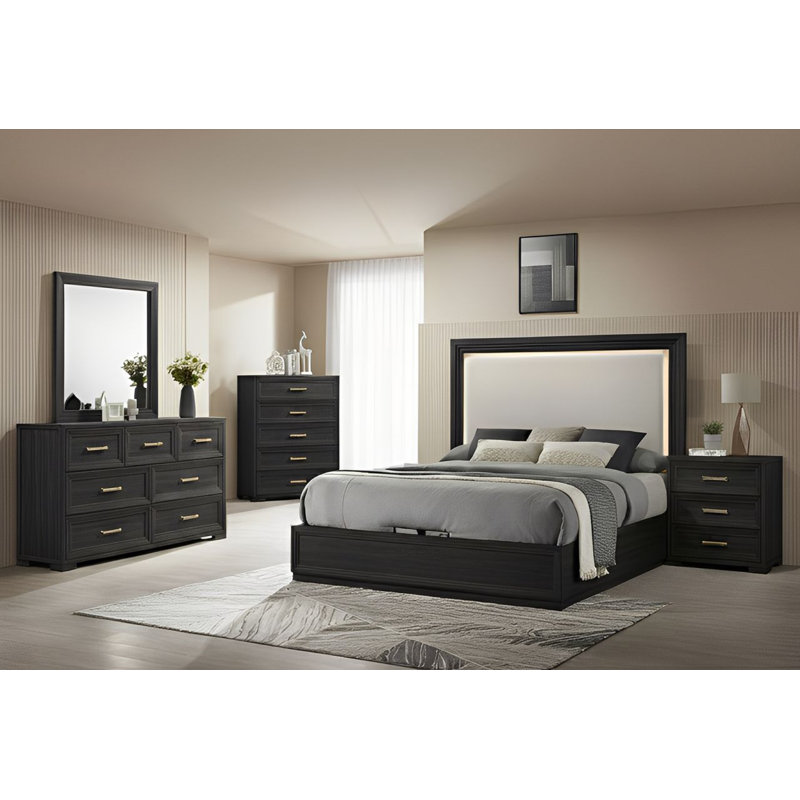 Ensemble de chambre à coucher 4 pièces 2041 Gris anthracite Hewett, Gris anthracite, Très grand