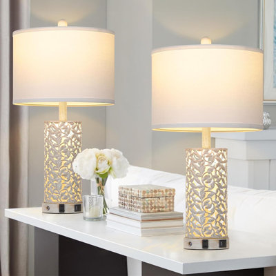 Farmhouse Table Lamps With Dual USB Ports, Outlets & Nightlight - Modern Touch Control Lamps For Living Room, Bedroom