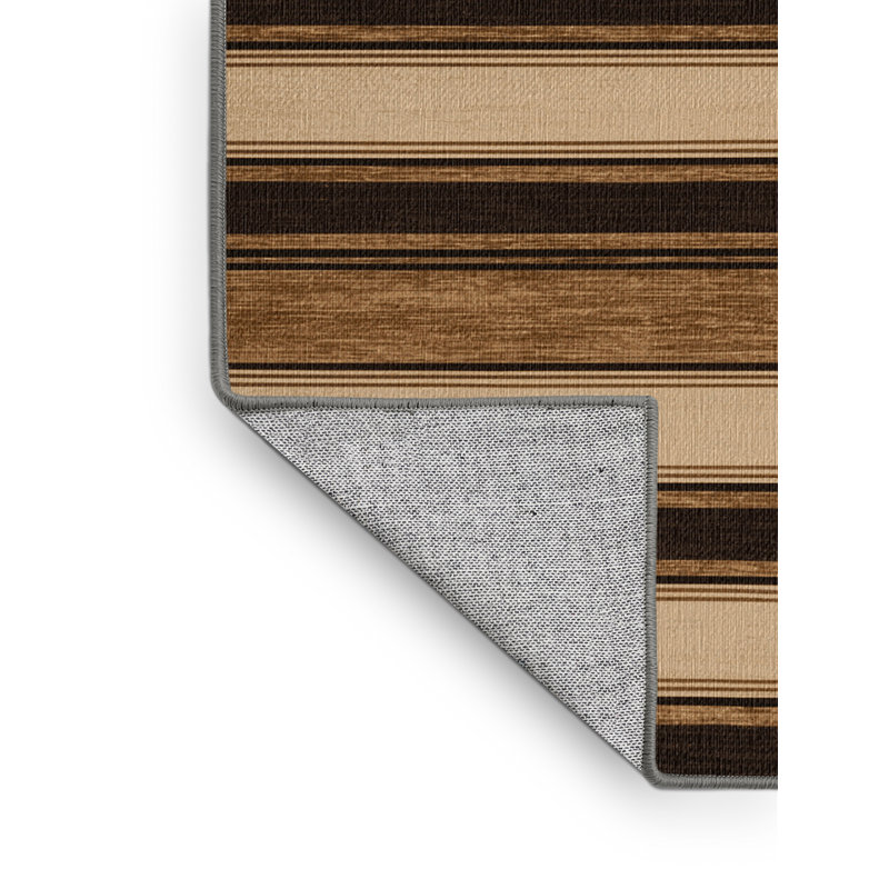 Washable Sandstone Brown Striped Area Rug, Rectangle 7' x 9'