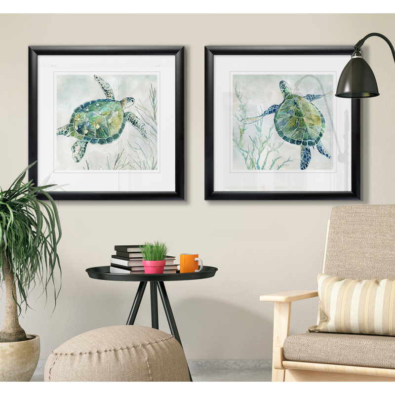 " Seaglass Turtle " 2 - Pieces, Black Framed