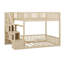 Lit superposé double au-dessus de double avec escalier de rangement, lit superposé au sol en bois massif avec tablettes de rangement, lits superposés peu encombrants avec garde-corps de clôture-543827219