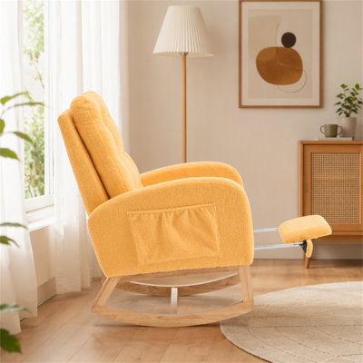Chaise berçante d'appoint avec repose-pieds à haut dossier en bois d'hévéa LY-5104