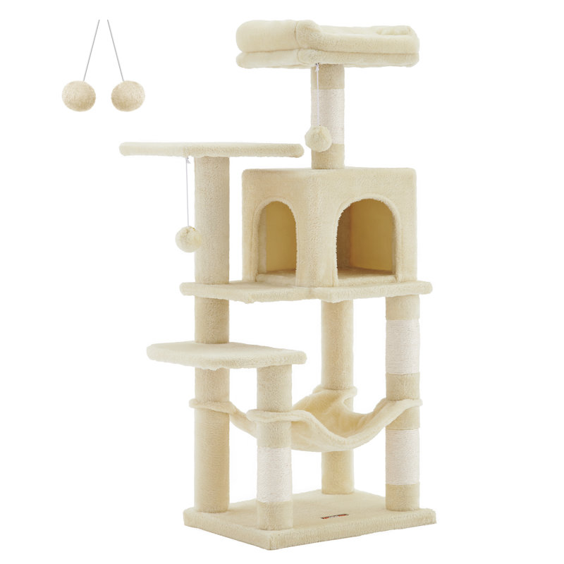 143cm H Cat Tree, Beige, 112cm H x 62cm W x 46cm D