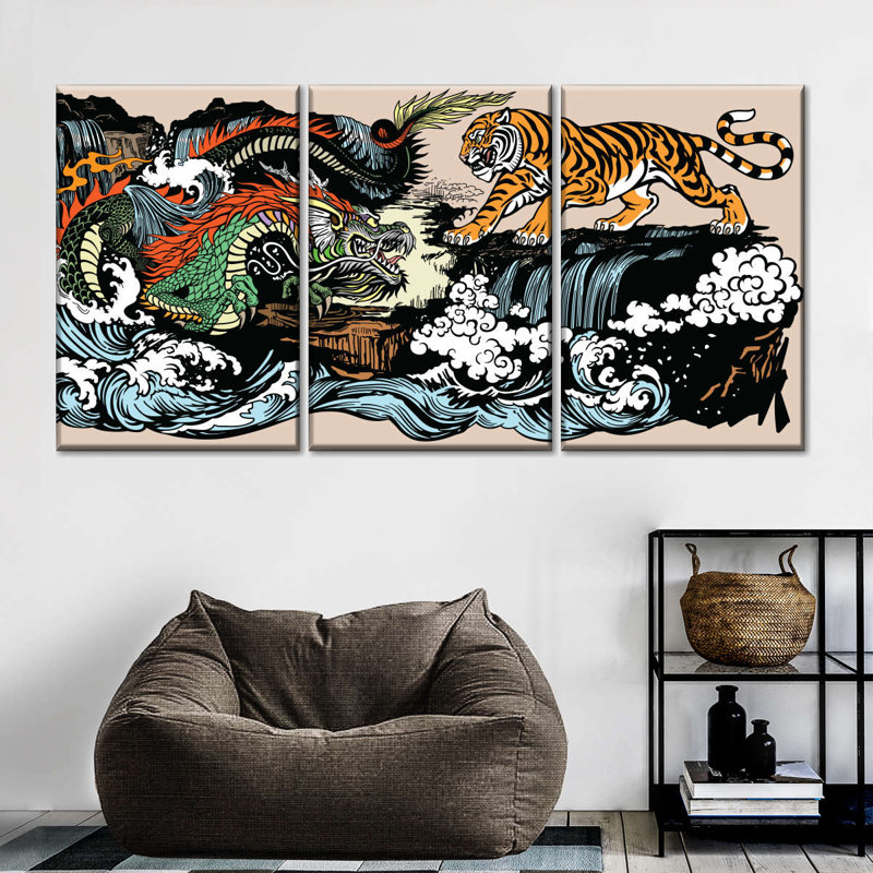 Dragon oriental et tigre, reproduction d'art sur toile, H 12 po x l 26 po x P 1 po