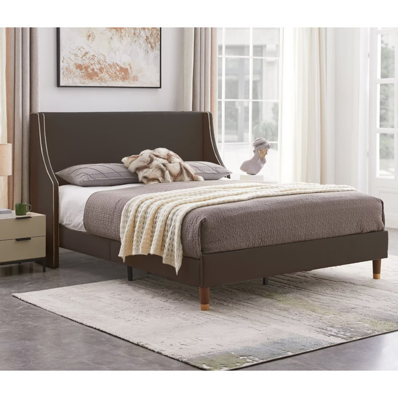 Melaya Wingback Upholstered Platform Bed Frame, King, Black