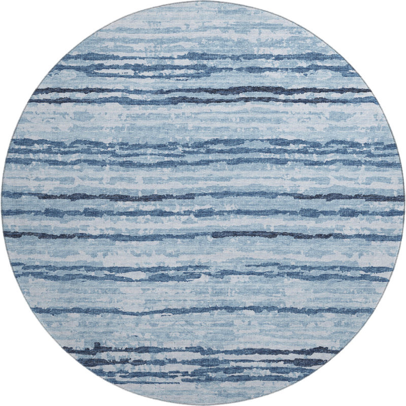Premium Machine Washable Freixa AMF75 Blue Rug, Round 8'