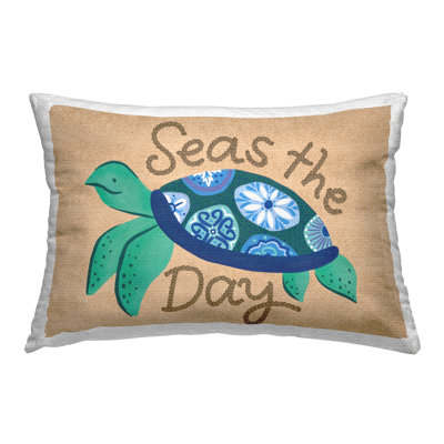 Coussin d'extérieur imprimé Stupell Industries Seas The Day Turtle Design par Deborah Curiel