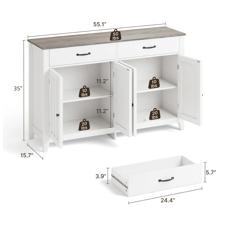 55.1" Sideboard, White/Brown