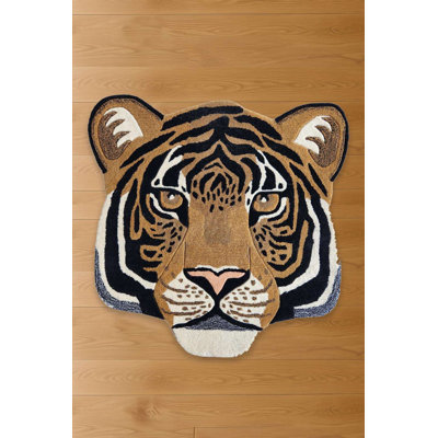 Feline Majesty Hand-Tufted Tiger Head Accent Rug