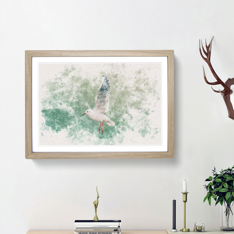 Seagull - Picture Frame Painting Print, 24cm H x 33cm W x 2cm D, Oak Framed