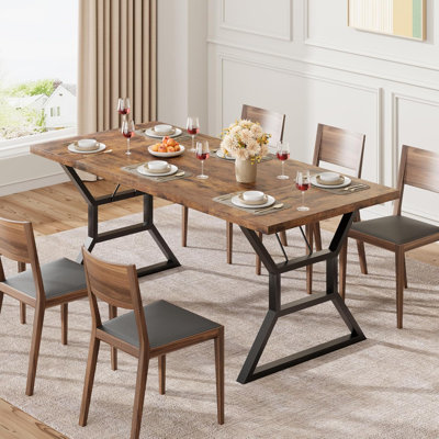 70.9" Large Dining Room Table for 6, Rectangular Kitchen Table with Heavy Duty Metal Legs by 17 Stories