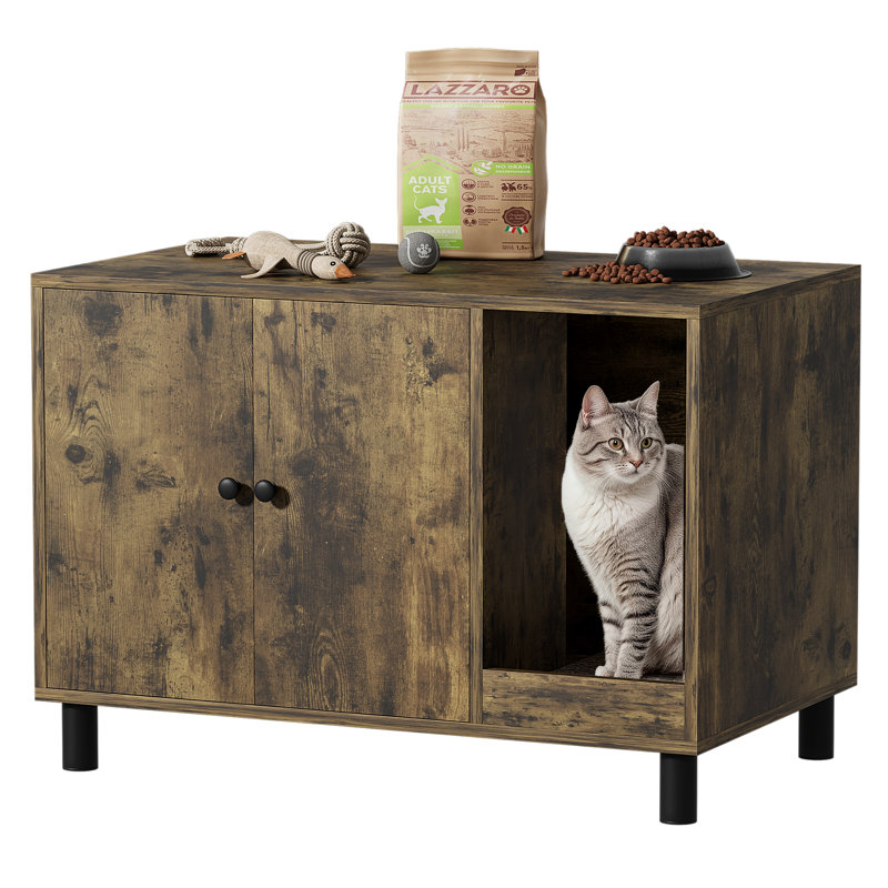 Modern Cat Litter Box Enclosure With Cat Scratching Board, Hidden Cat Litter Box Furniture Storage Cabinet Brown