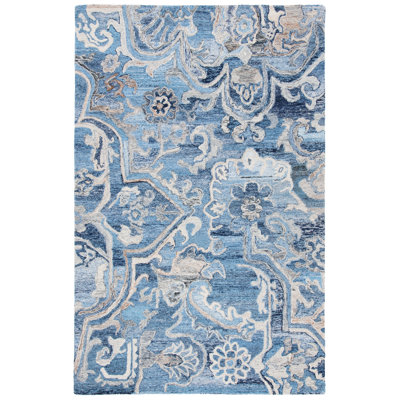 Castillon Floral Handmade Tufted Blue/Gray Area Rug