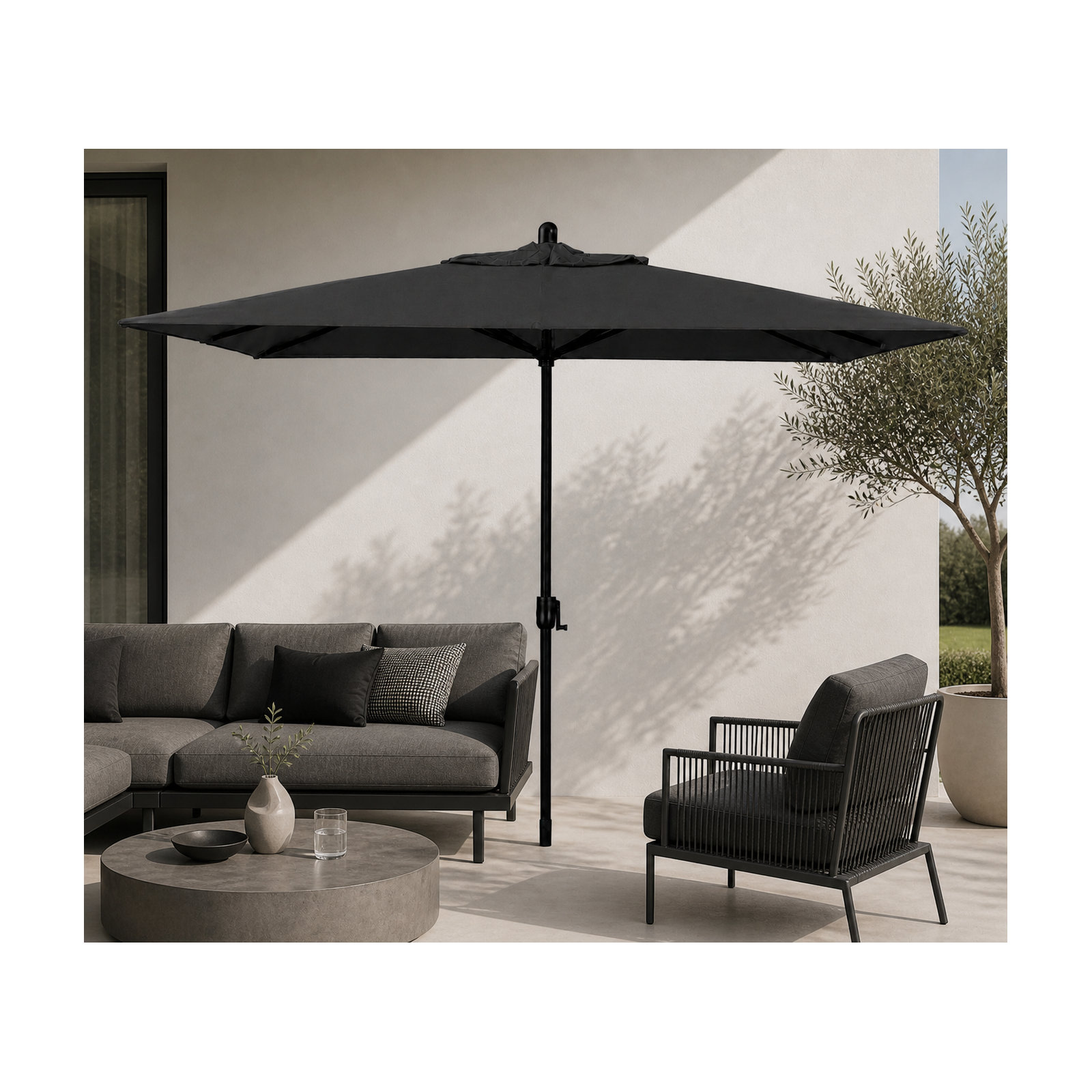 Olivier 116.7'' Outdoor Umbrella, Starring Gray, Canvas Black Sunbrella® Canvas