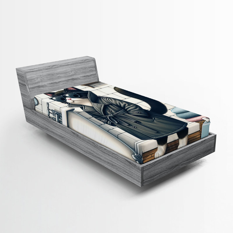 Drap-housse pour chat Ambesonne_ Baignoire mystérieuse détective_ Gris anthracite / blanc, Simple