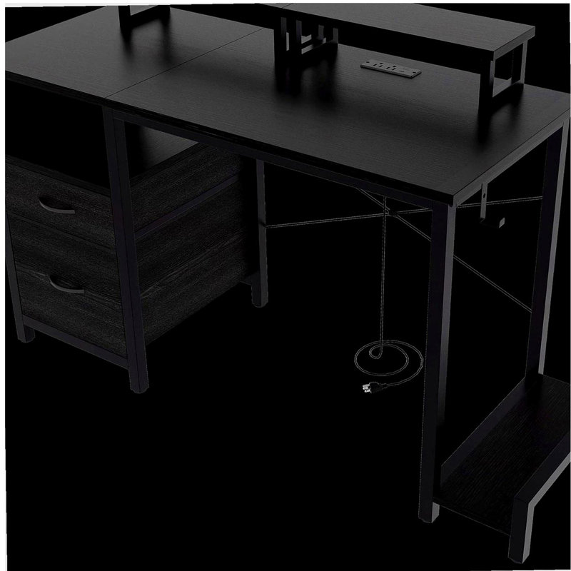 Bureau d'ordinateur 47,3 po avec prise de courant, supports pour écran, tablettes, bureau / table d'écriture / bureau de jeu avec tiroirs