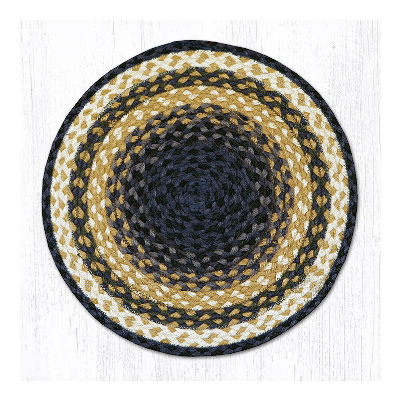  Lt. Blue/Dk. Blue/Mustard Jute Chair Pad 15.5" H, Lt. Blue/Dk. Blue/Mustard