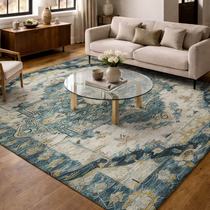 Machine Washable Indoor/Outdoor Chantille ACN2875 Global Rug, Teal, 9' x 12'