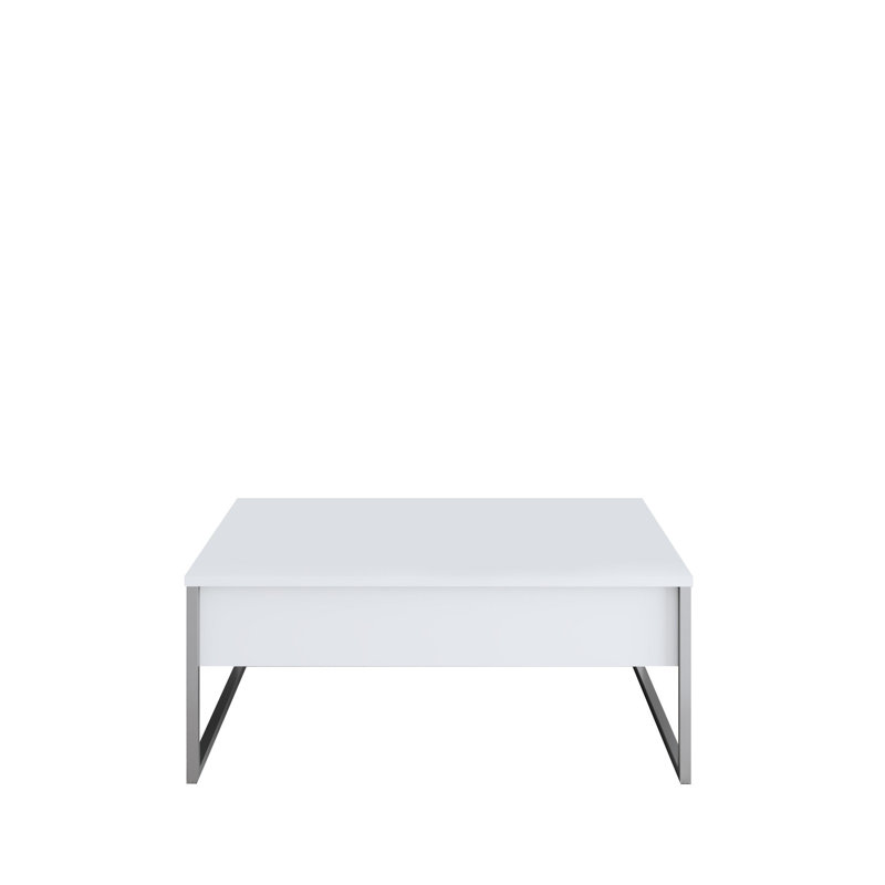 Modern Coffee Table with Metal Legs, White & Silver, 35.4 x 23.6 x 15.7 Inches | 100% Melamine Coated Particle Board, Thickness: 0.7 Inches | Stylish Industrial Design for Living Room & Home Spaces