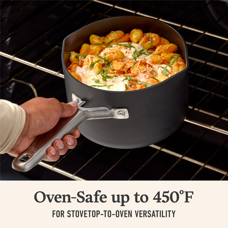 2.5-Quart Black Aluminum Nonstick Saucier with Lid