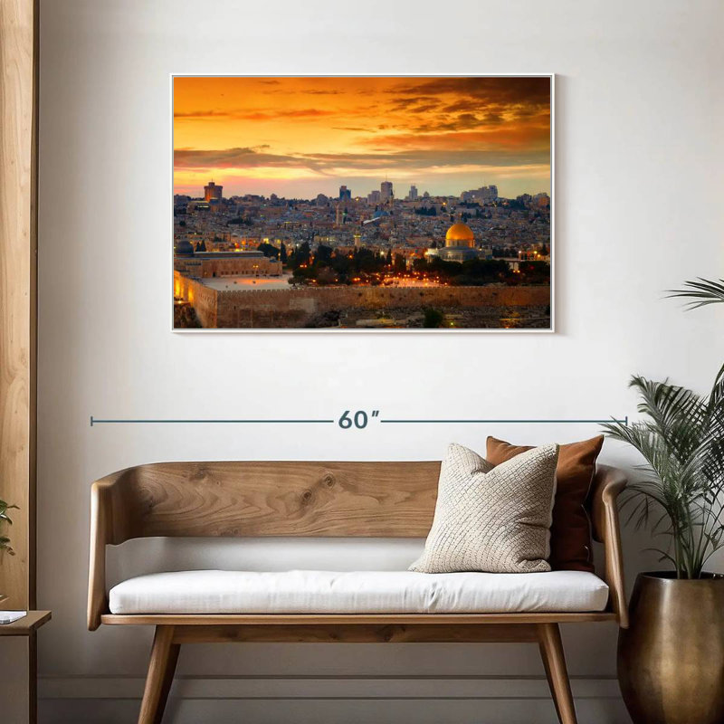 Paysage urbain de coucher de soleil de Jérusalem, Cadre flottant blanc, 43 po x 29 po