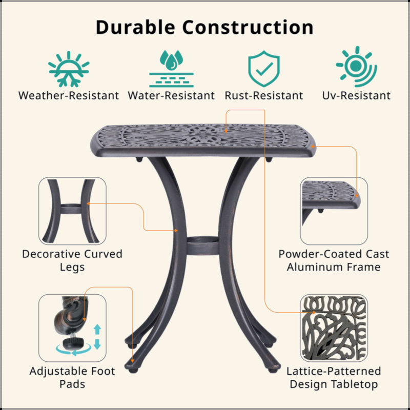 Durable And Stylish Outdoor Square End Table For Versatile Patio Use