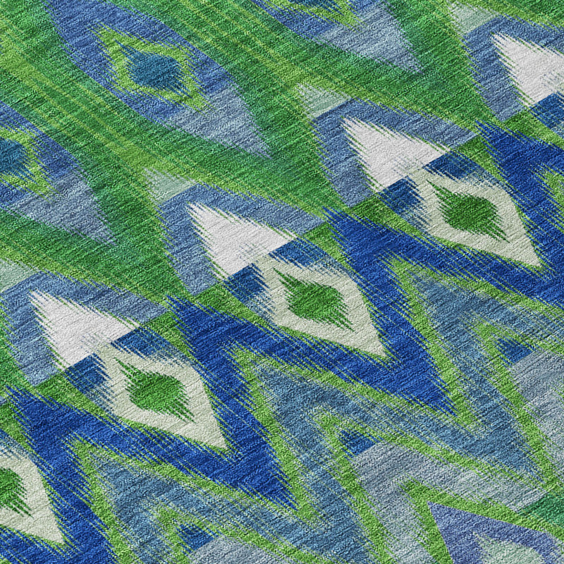 Tapis rond lavable intérieur et extérieur vert et bleu 8 pi Southwestern