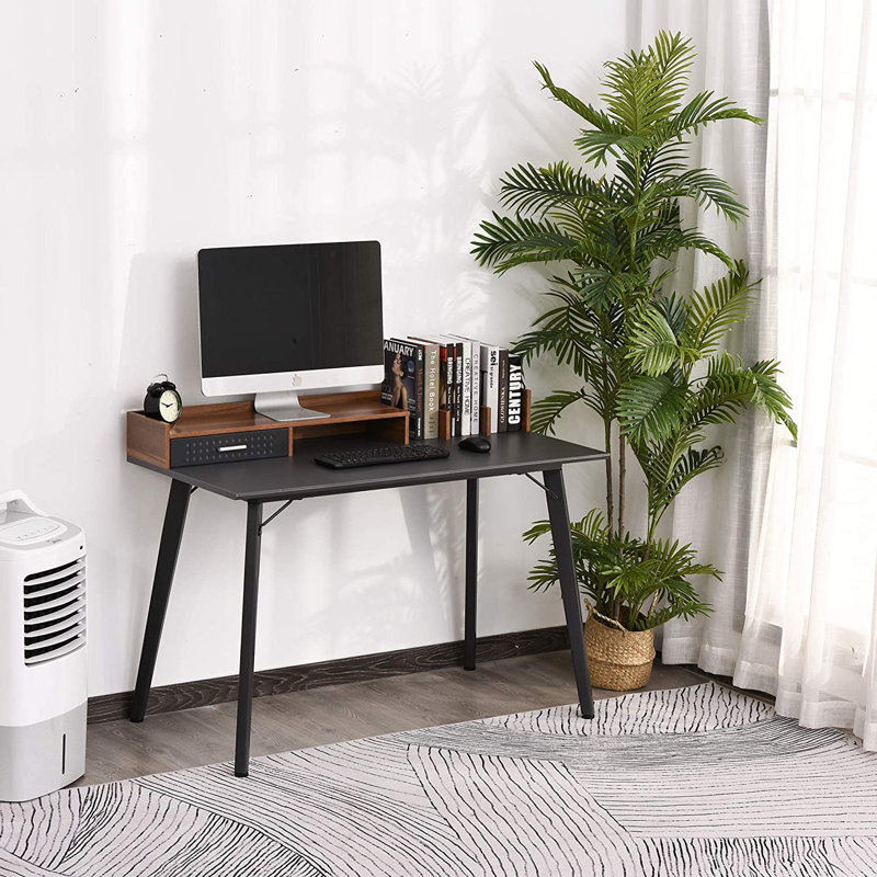 Correia Metal Base Computer Desk, Black/Dark Brown