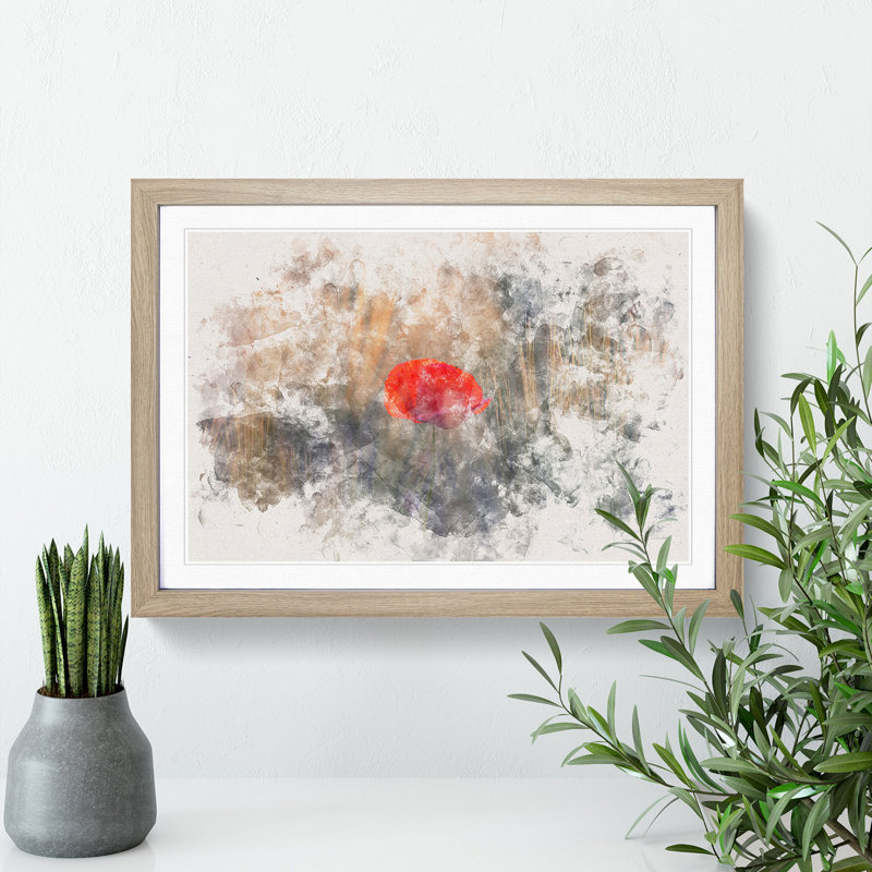 Red Poppy Flower - Picture Frame Painting Print, 33cm H x 45cm W x 2cm D, Oak Framed