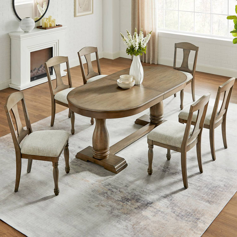 7 - Piece Extendable Wood Dining Set, Tan, Beige, Oak