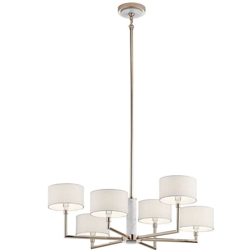 Lustre classique 6 lumières à abat-jour Laurent, Nickel poli