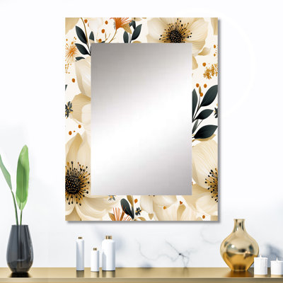 Beige And Black Watercolor Floral Pattern - Floral Mirror Wall Decor