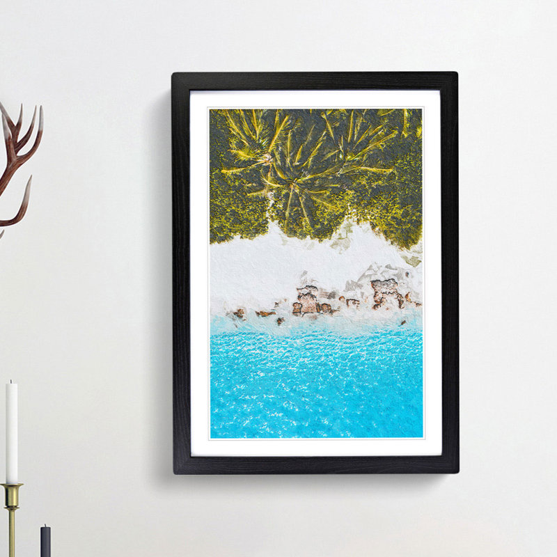 Palm Trees by the Beach in the Maldives - Picture Frame Painting Print, Black Framed, 48cm H x 36cm W x 2cm D