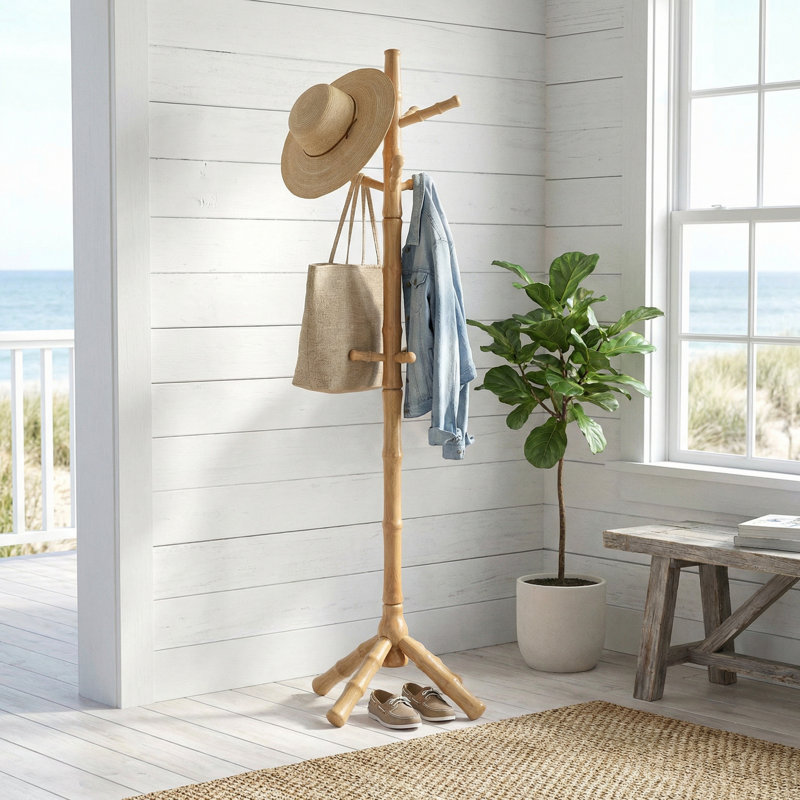 Schlusser Solid Wood Freestanding Coat Rack, Naturel