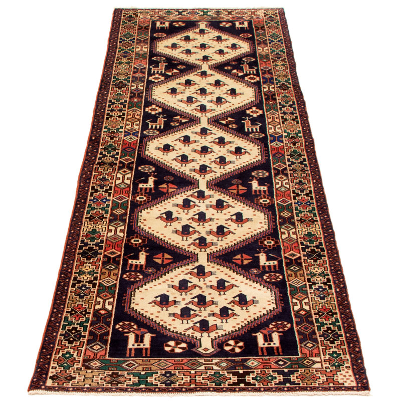 Tapis bleu marine foncé en laine noué à la main 3 pi 7 po x 10 pi 4 po Konya