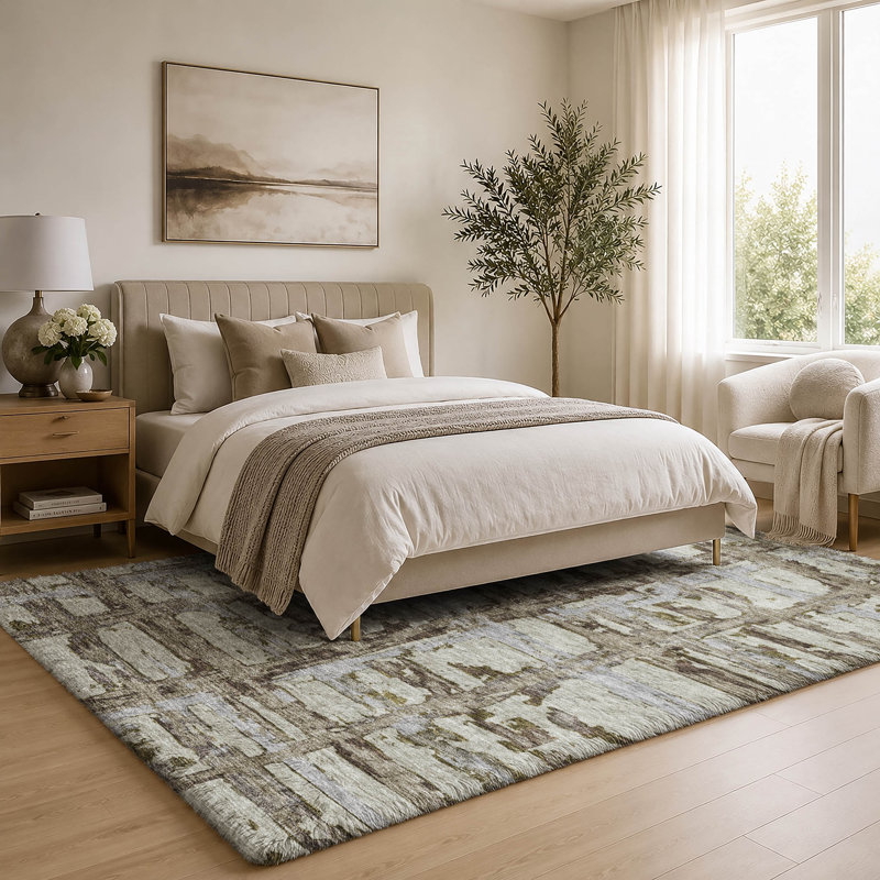 Tapis à rayures Dream Shag ADS745 lavable à la machine de qualité supérieure, Taupe, 8' x 10'