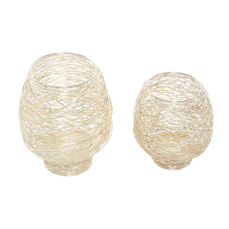 Cosmoliving By Cosmopolitan 2-Piece Gold Metal Candle Holder