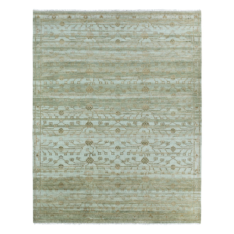 Jaipur Living Augusta JIN04 Handknotted Floral Green and Burnished Gold Area Rug (8'x10'), Rectangle 8' x 10'