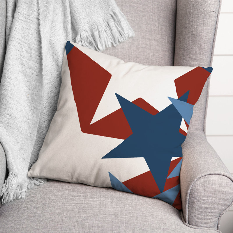 Coussin décoratif à motif d'étoile rouge, blanc et bleu