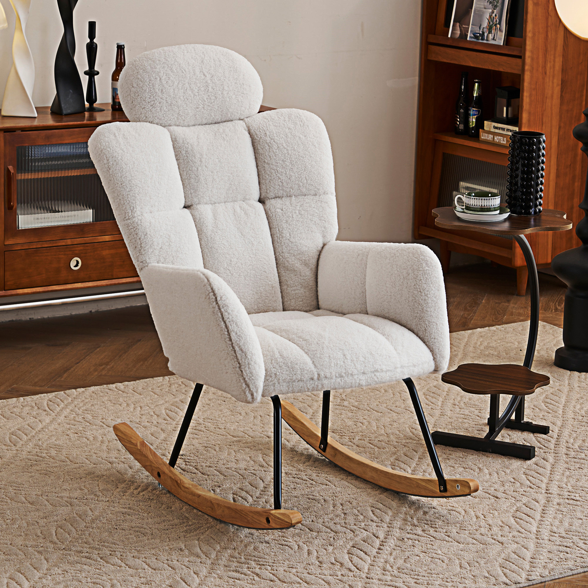 George Oliver Teddy Fabric Upholstered Nursery Rocking Glider Chair Mid ...